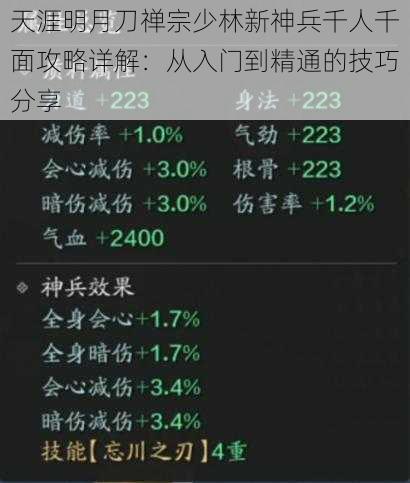 天涯明月刀禅宗少林新神兵千人千面攻略详解：从入门到精通的技巧分享