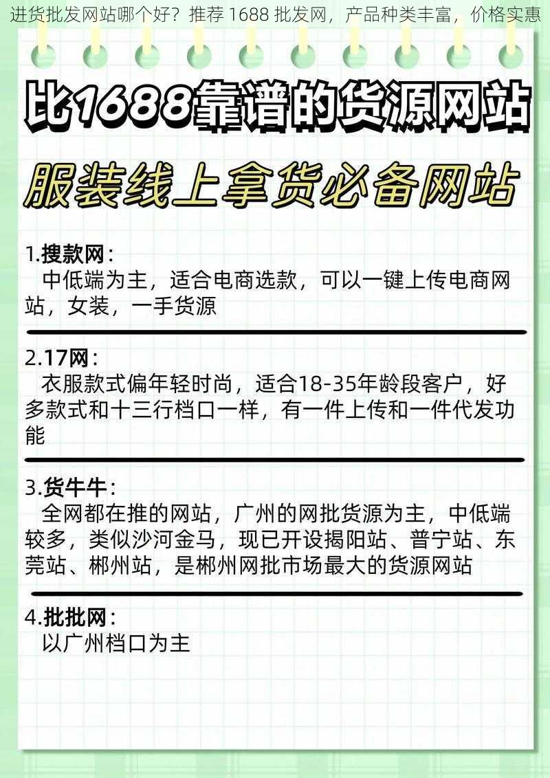 进货批发网站哪个好？推荐 1688 批发网，产品种类丰富，价格实惠