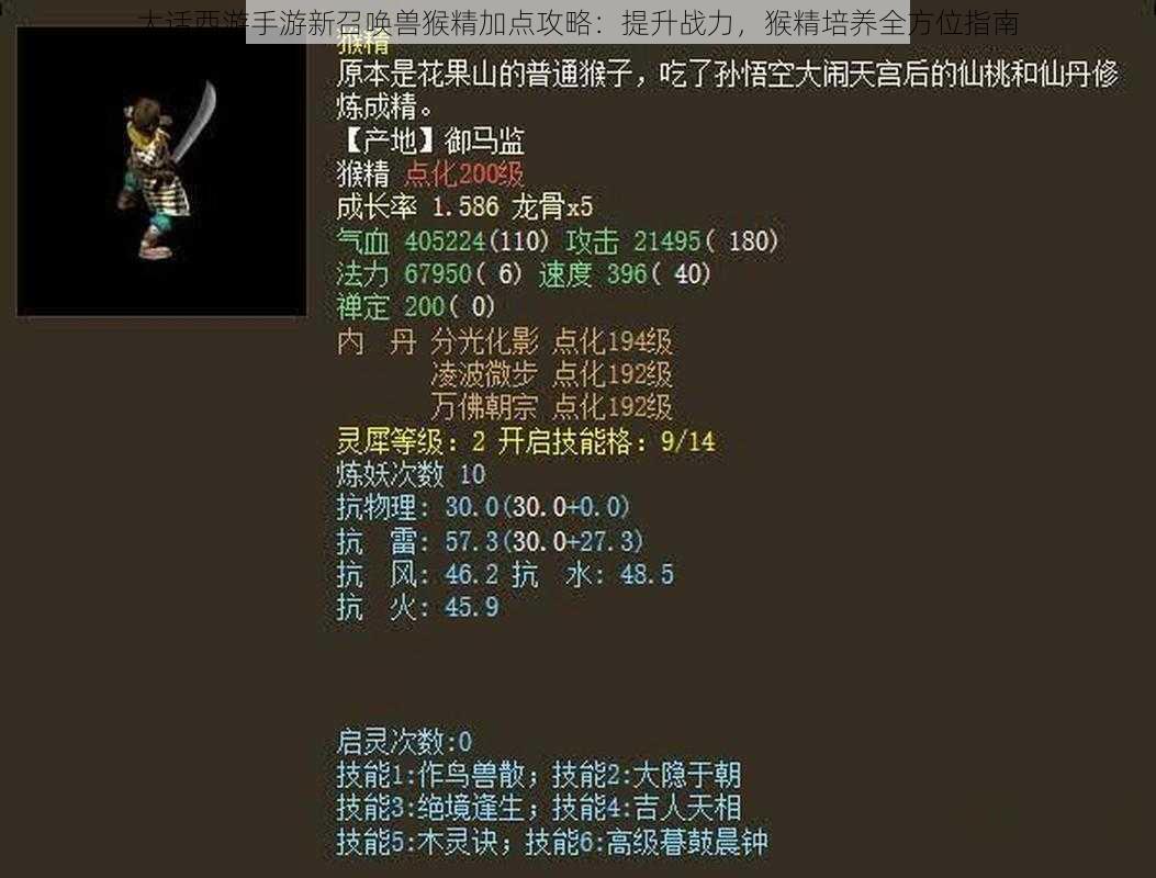大话西游手游新召唤兽猴精加点攻略：提升战力，猴精培养全方位指南